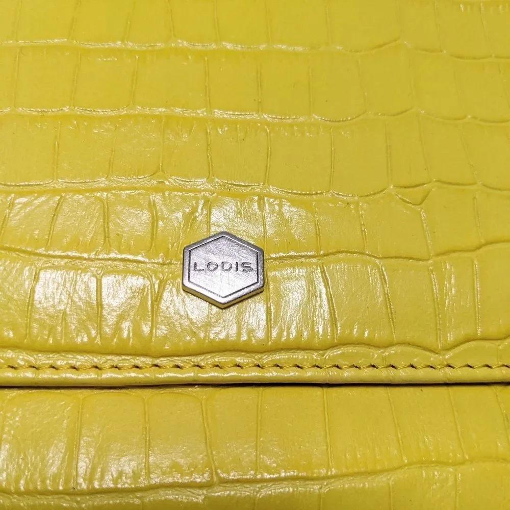 LODIS Yellow Leather Croc Print Wallet Clutch